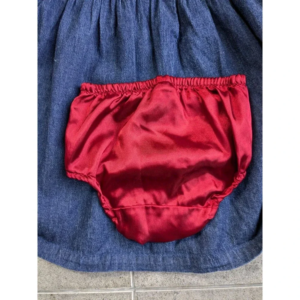 Y2K Baby Gap Girl 4 Years Denim Jumper Dress Red Satin Lining Matching Bloomers